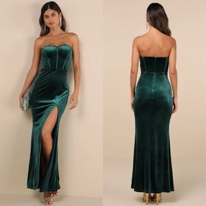 Lulus Luxurious Allure Emerald Green Velvet Strapless Maxi Dress S Wedding Party